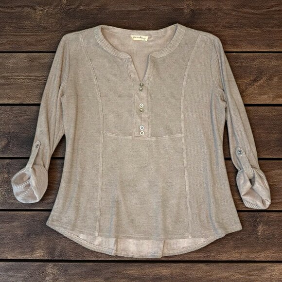 Jane and Delancey waffle knit henley top - Picture 1 of 10